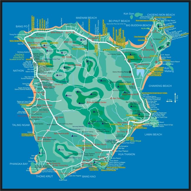 Карта Самуи с пляжами