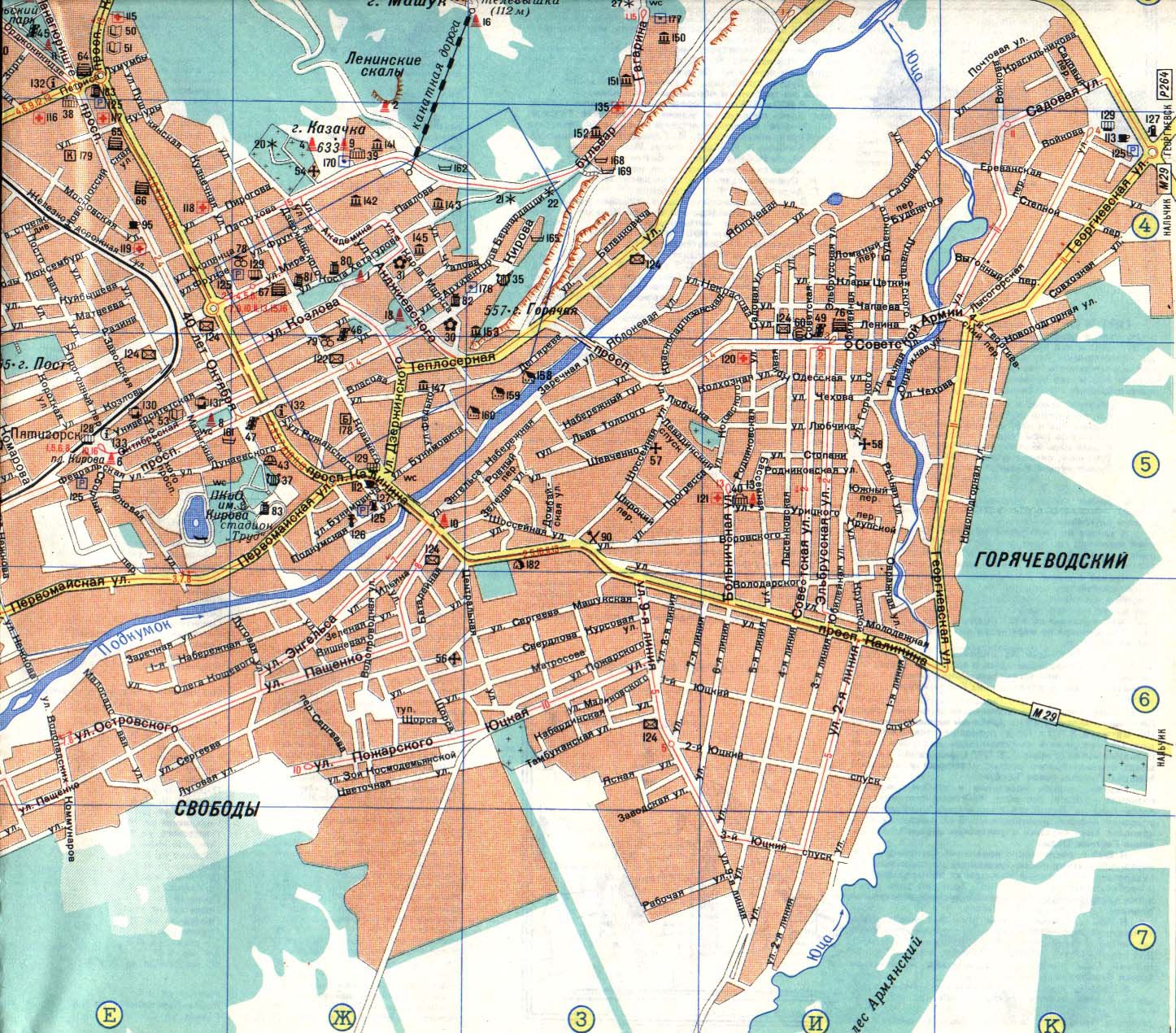 Карта города с улицами пятигорска с номерами домов