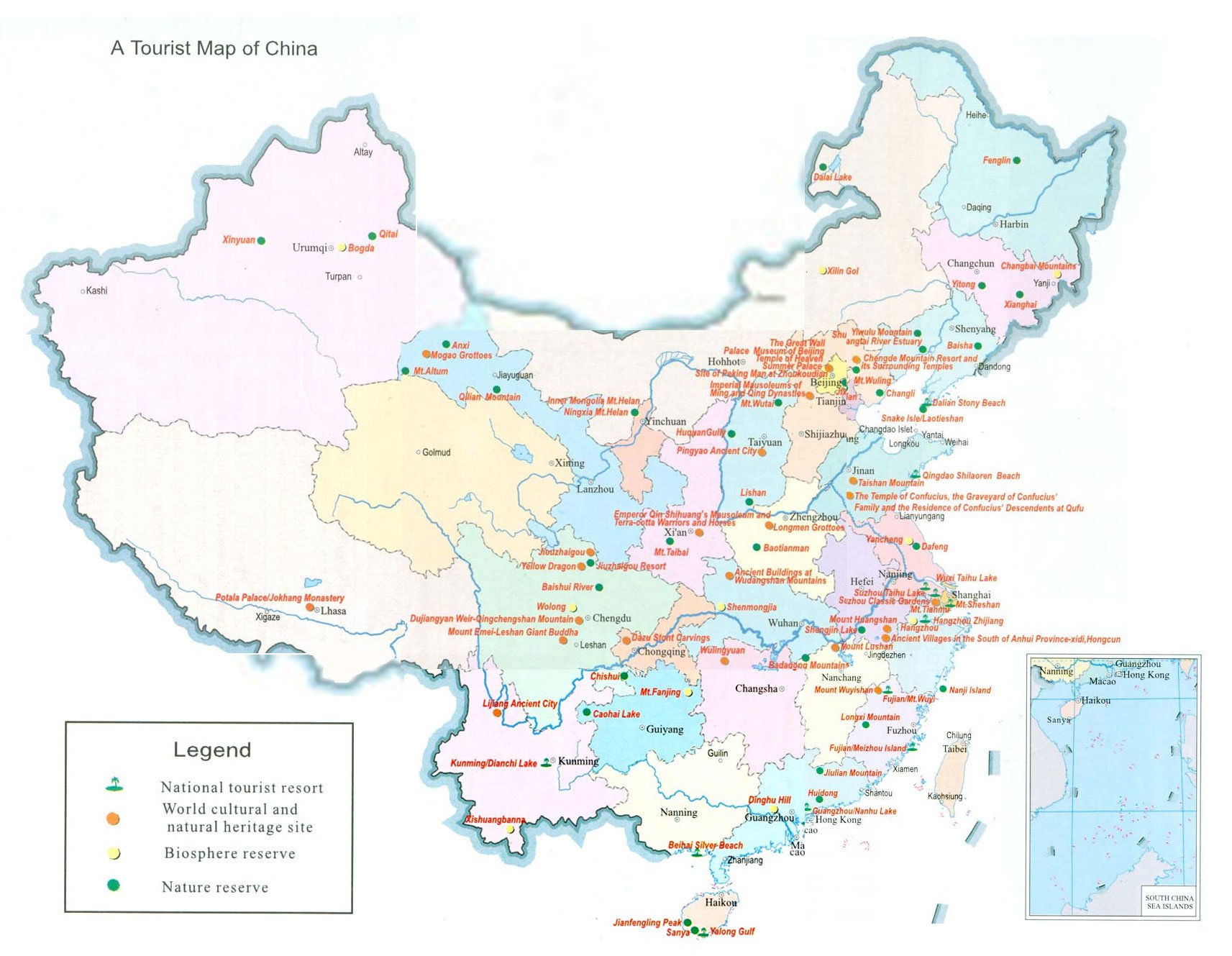 Карты Китая. Подробная карта Китая на русском языке с курортами и отелями
