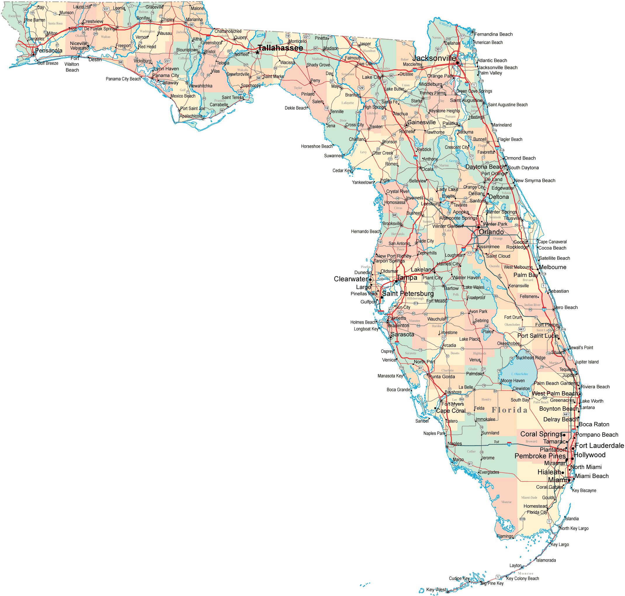 Карты Флориды (США). Подробная карта Флориды на русском языке с отелями идостопримечательностями