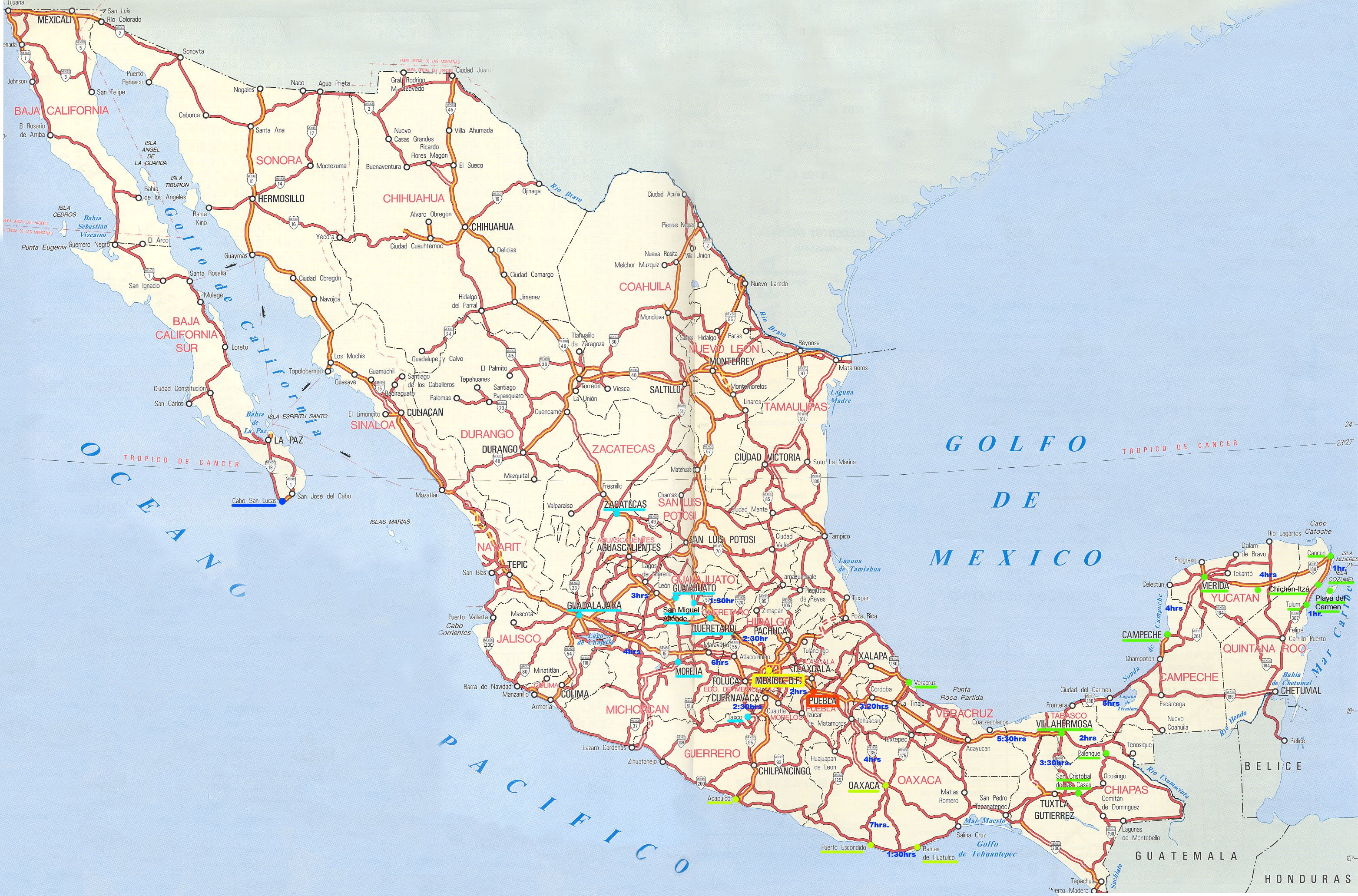 Карты Мексики. Подробная карта Мексики на русском языке с курортами иотелями