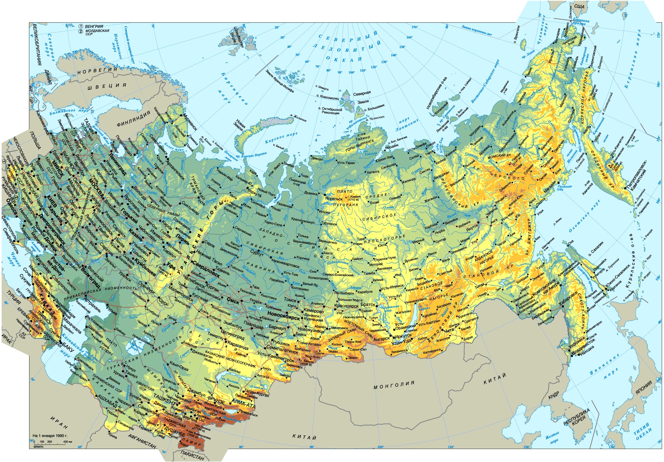Подробная географическая карта России