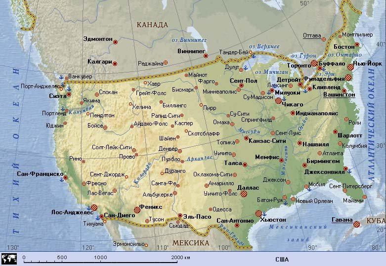 Карты США. Подробная карта США на русском языке с курортами и отелями