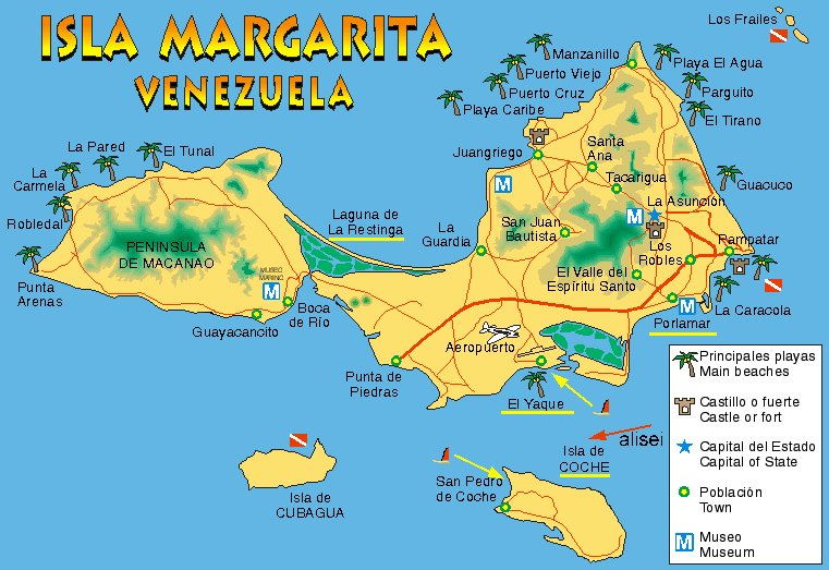 Карты Маргариты (Венесуэла). Подробная карта Маргариты на русском языке сотелями и достопримечательностями