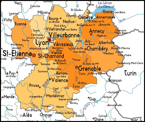 Карты Рона-Альпы (Франция). Подробная карта Рона-Альпы на русском языке с  отелями и достопримечательностями