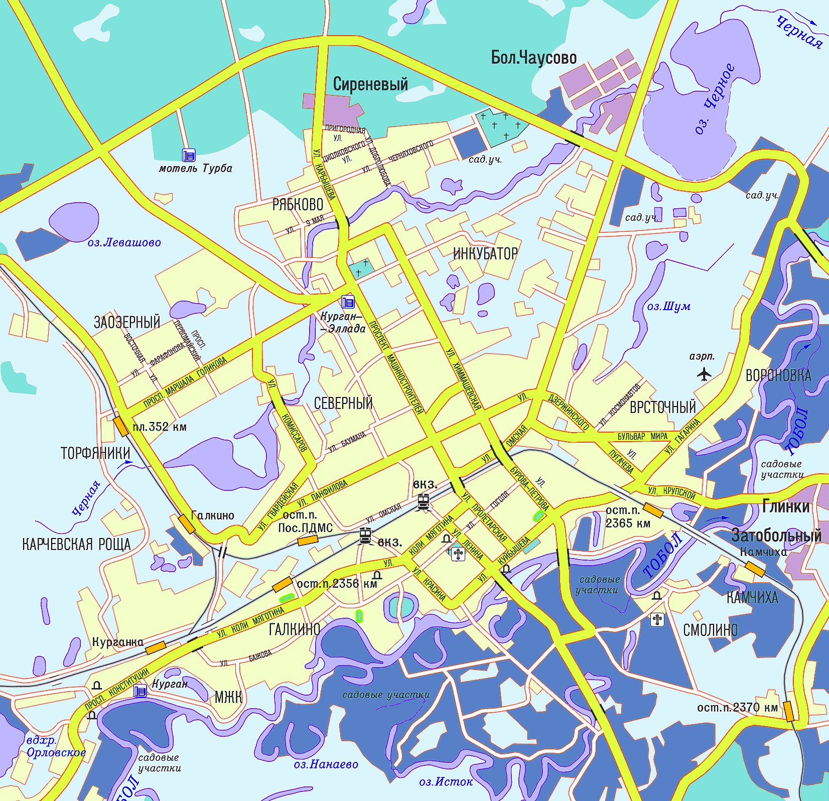 Карта города кургана с улицами и номерами