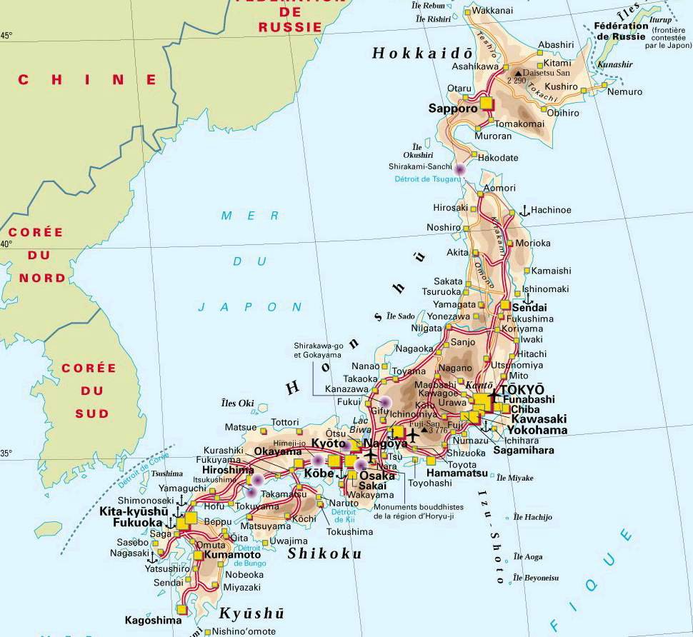 Карты Японии. Подробная карта Японии на русском языке с курортами и отелями