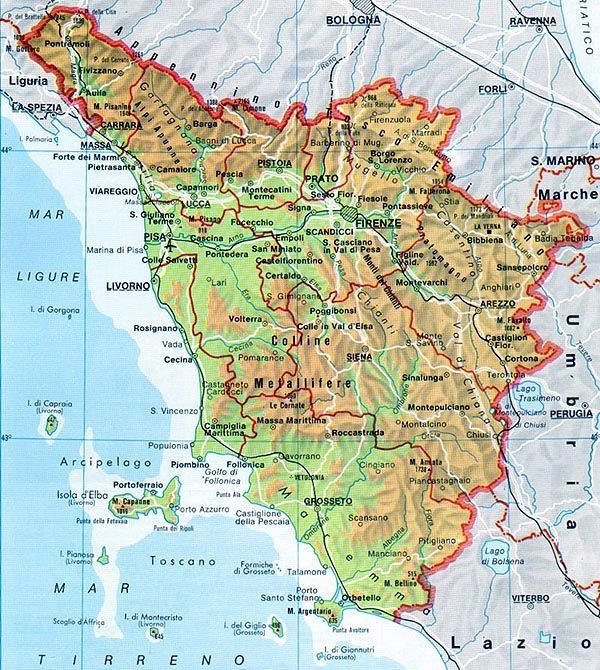 Карты Тосканы (Италия). Подробная карта Тосканы на русском языке с отелямии достопримечательностями